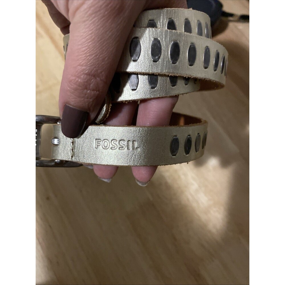 FOSSIL Belt 1 inch CUT-OUT DesignMetallic Golden Women's Size L Silver Buckle